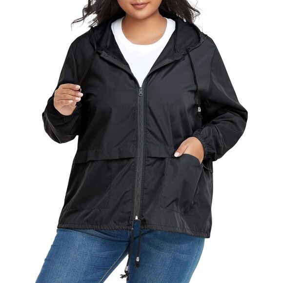Plus Size Waterproof Rain Jacket Women's Lightweight Packable Windbreaker - Picture 4 of 6